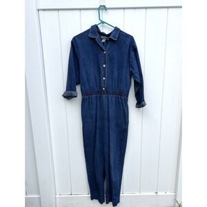 Vintage Denim Jumpsuit Boonies 80s Tapered Leg Pockets USA Western Small